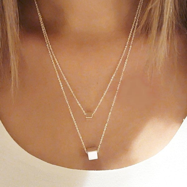 Cube Pendant Double Layer Necklace Set | Fashion Hut Jewelry