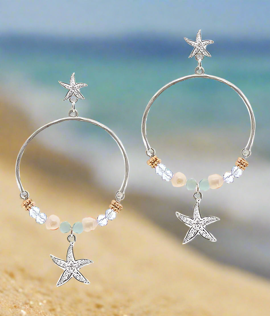 Starfish Glass Bead Hoop Earrings | Fashion Hut Jewelry