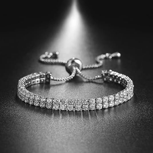 Women's White Gold Plated Tennis Bracelet Adjustable Slider
