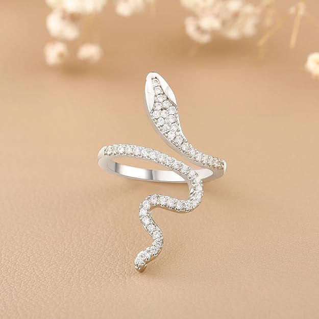 Women Stainless Steel Crystal Snake Ring