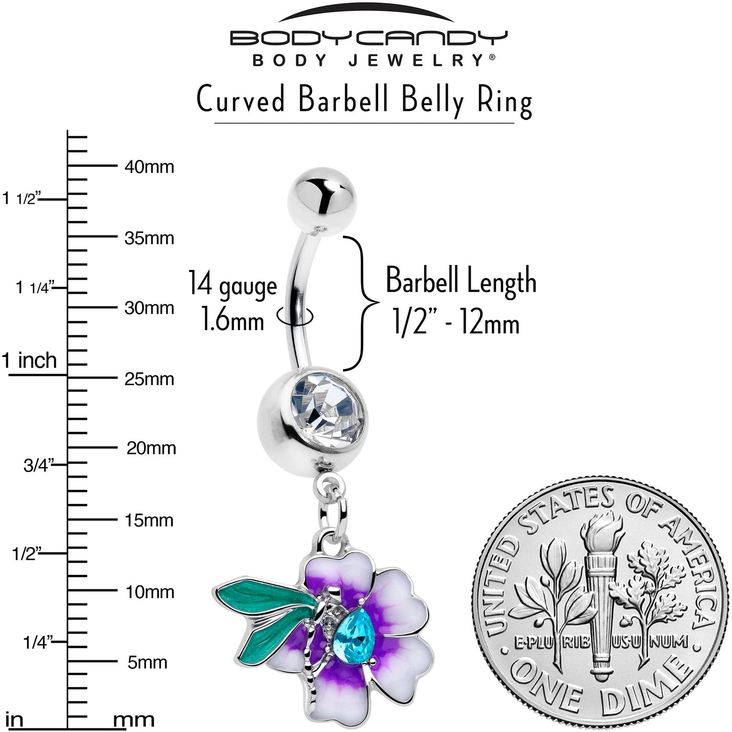 Blue Gem Faerie Flower Purple Dangle Belly Ring