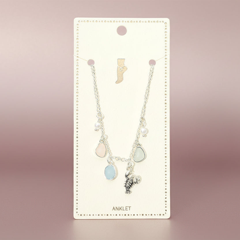 Lobster Sea Glass Pearl Charm Station Anklet