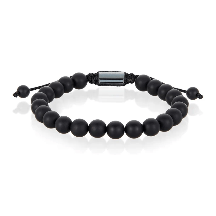 Matte Black Agate Natural Stone 8mm Beads on Adjustable Cord Tie Bracelet Fashion Hut Jewelry