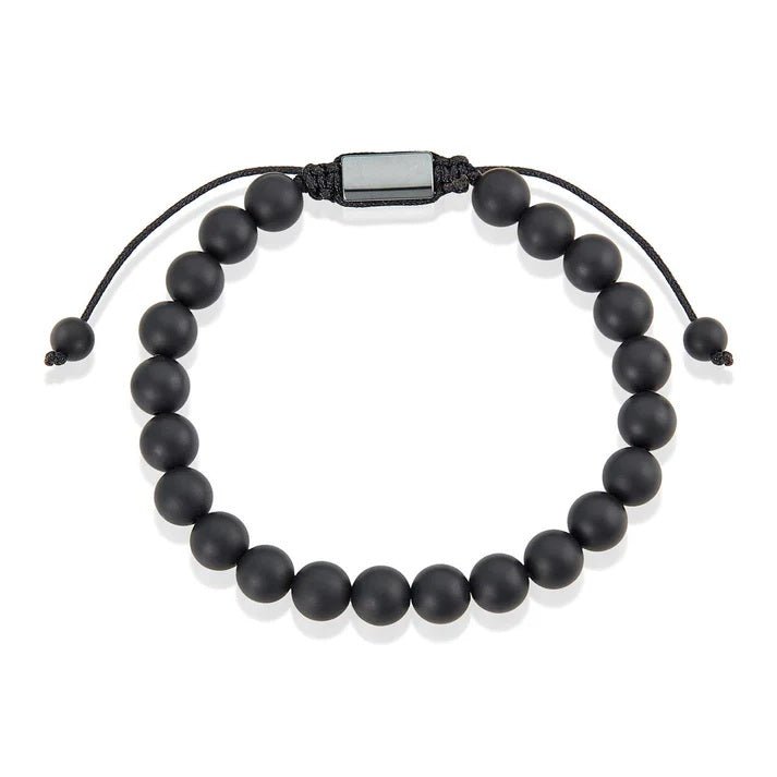 Matte Black Agate Natural Stone 8mm Beads on Adjustable Cord Tie Bracelet Fashion Hut Jewelry