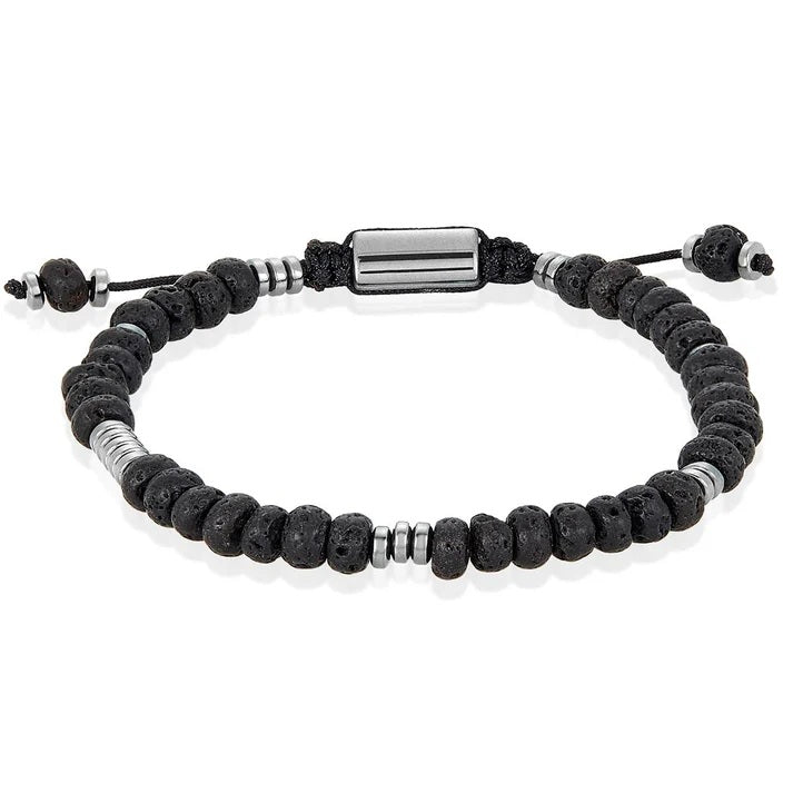 Lava Rondelle Beads with Hematite Disc Beads on Adjustable Cord Tie Bracelet Fashion Hut Jewelry