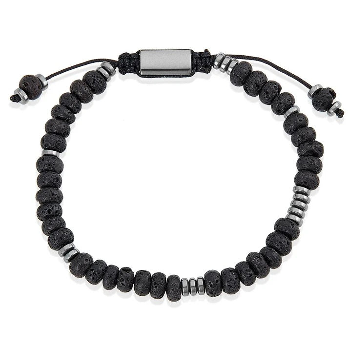 Lava Rondelle Beads with Hematite Disc Beads on Adjustable Cord Tie Bracelet Fashion Hut Jewelry