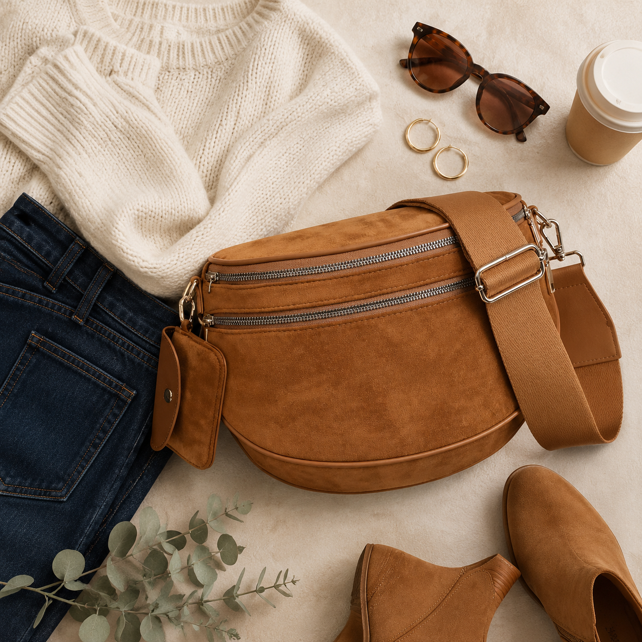 Brenda - Camel Suede Sling Bag