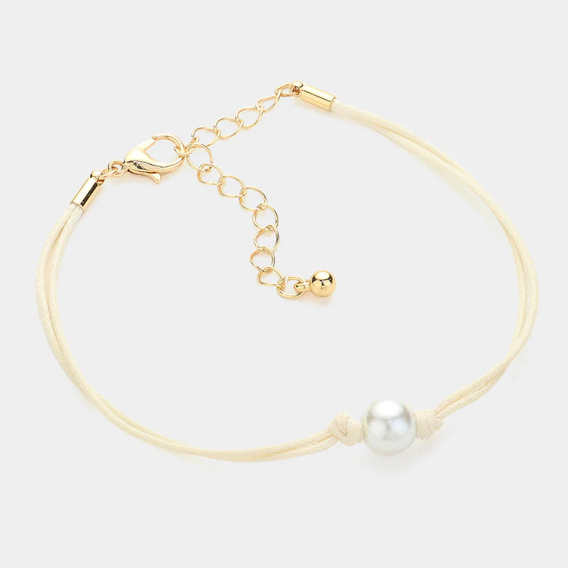 Pearl Pointed Wax Rope Bracelet