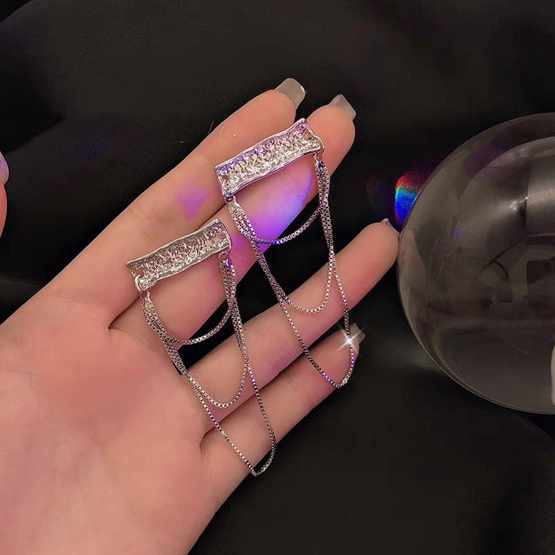 Barr Layered Chain Earrings - Sterling Silver Geometric Earrings