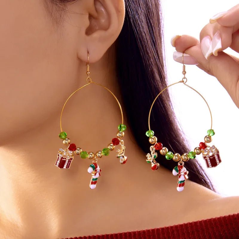 Christmas Reindeer Candy Cane Christmas Gift Hoop Earrings