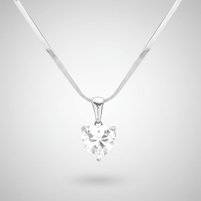 Stainless Steel CZ Heart Pendant Necklace