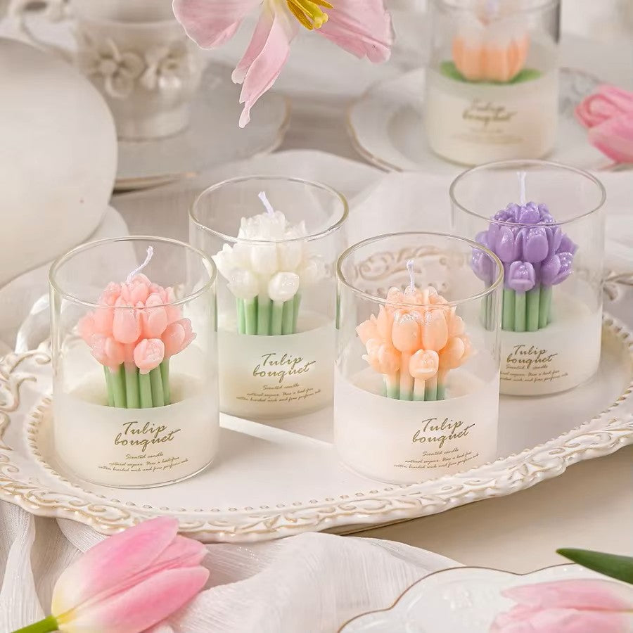 1pc Flower Scented Candle Gift Box, Tulip Shaped Decorative Candle