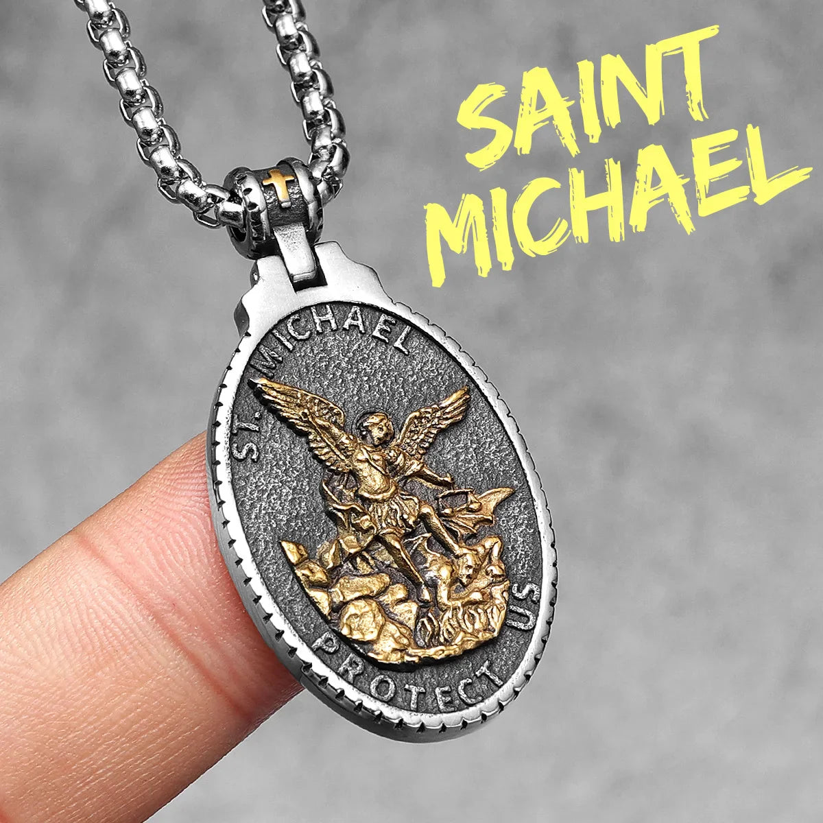Archangel St.Michael Guardian Stainless Steel Men's Necklace Pendant Chain
