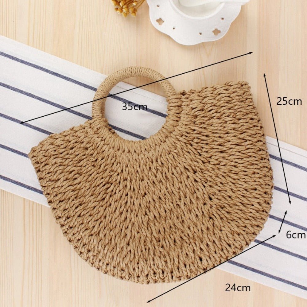 Summer Top Handle Semi Circle Straw Bag Fashion Hut Jewelry