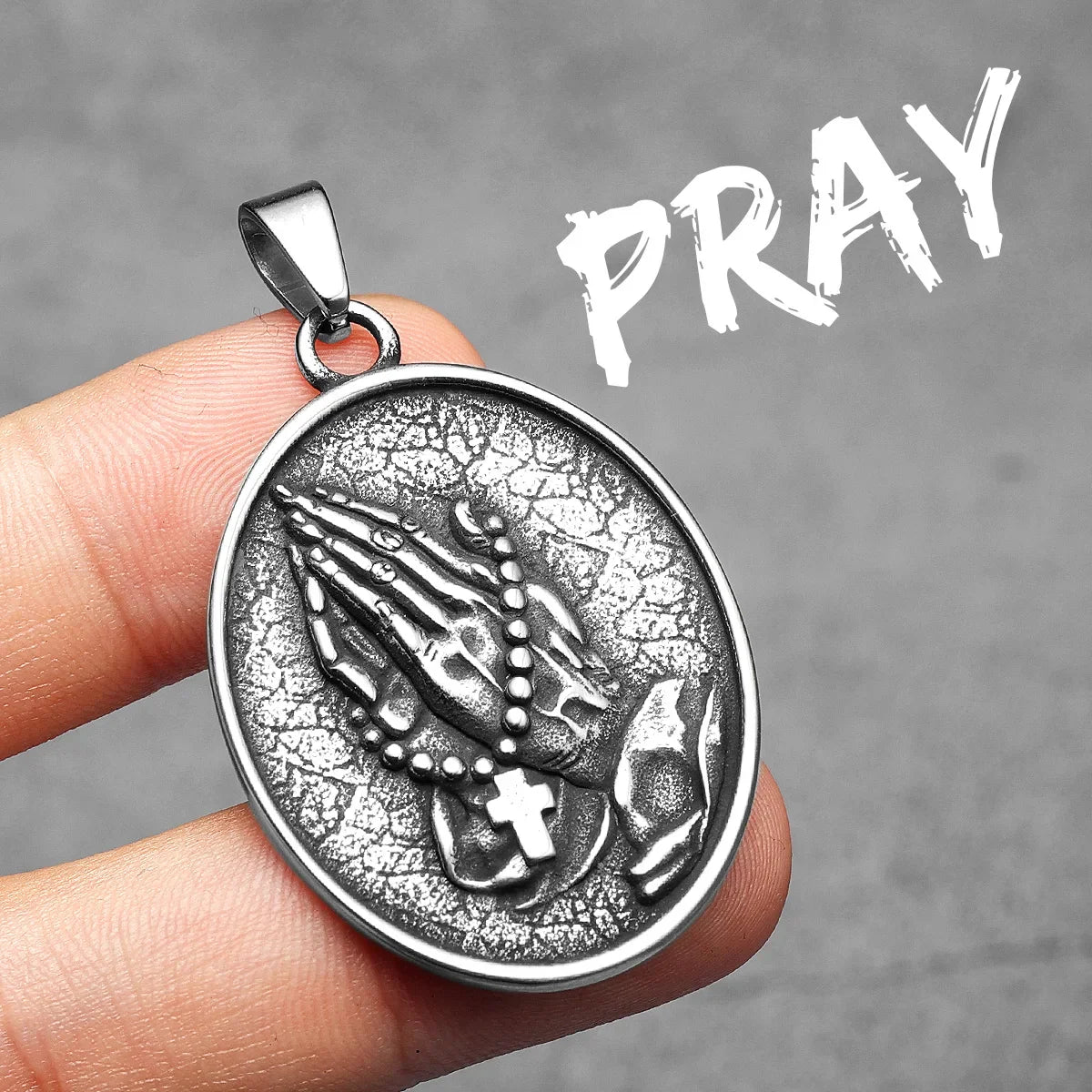 Cross Prayer Praying Hands Stainless Steel Men's Necklace Pendant Chain