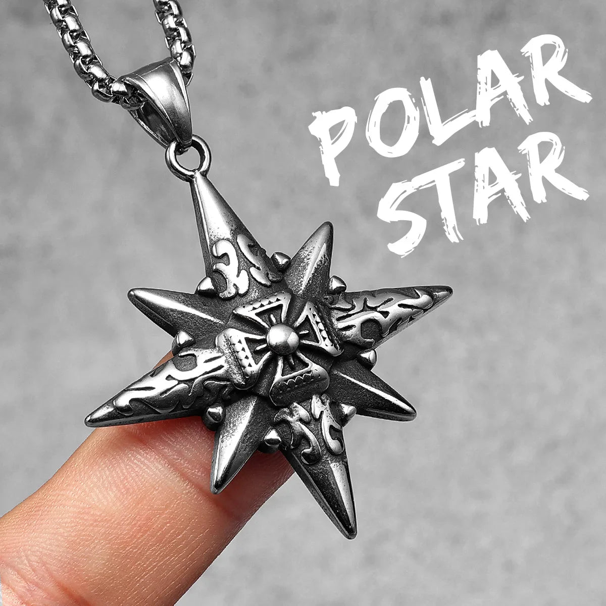 Simple Polar Star Compass Stainless Steel Men's Necklace Pendant Chain
