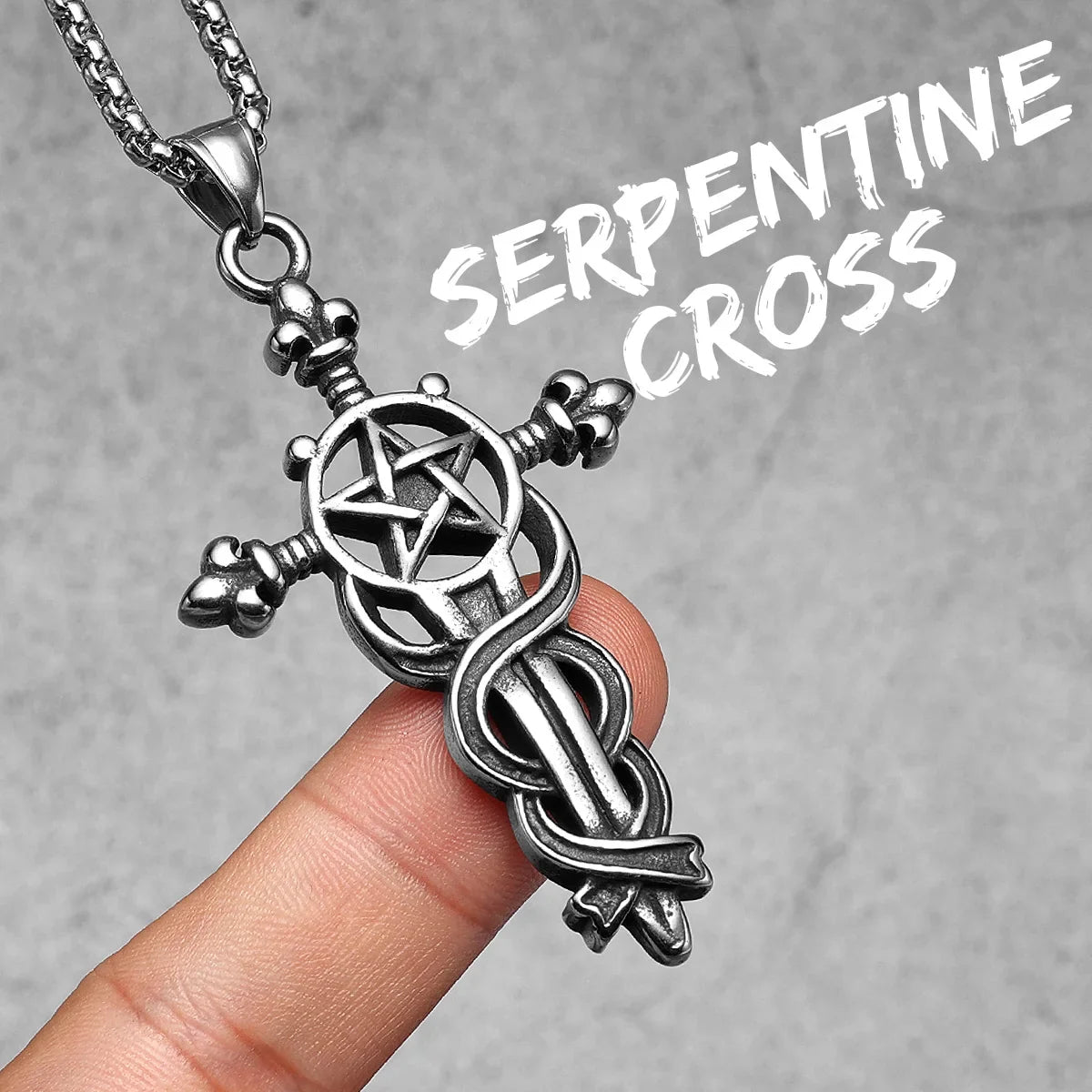 Serpentine Cross Amulets Stainless Steel Men's Necklace Pendant Chain