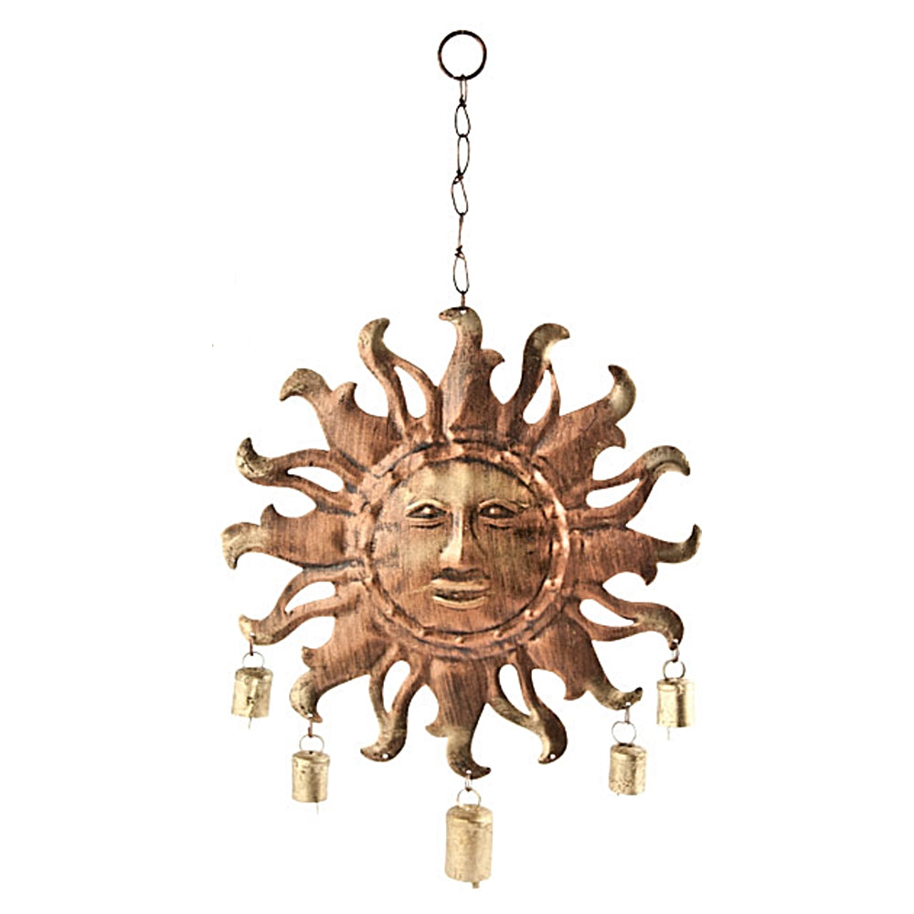 Sun Face Wind Chime - Brass with 5 Copper Mongolian Bells