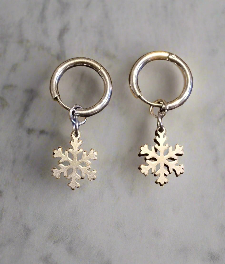 Snowflake Dangle Hoop Earrings Fashion Hut Jewelry