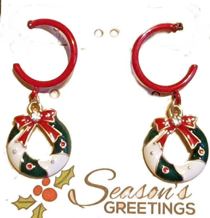 Christmas Wreath Dangle Hoop Earrings Fashion Hut Jewelry