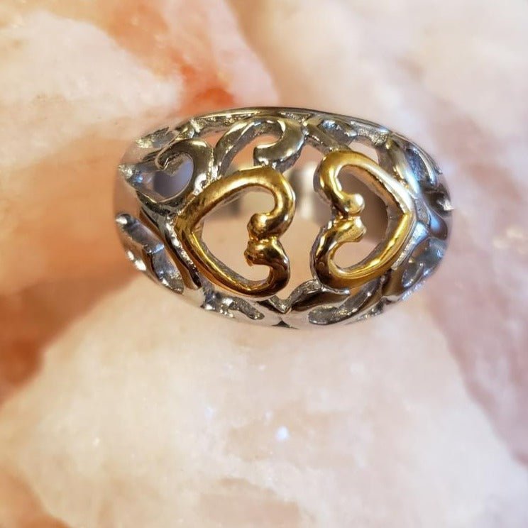 Two Tone Heart Filigree Ring Fashion Hut Jewelry