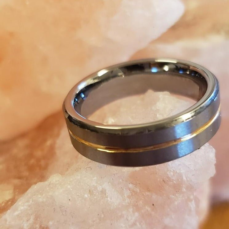 Matte Finish Gold IP Groove with Beveled Edge Tisten Ring Fashion Hut Jewelry