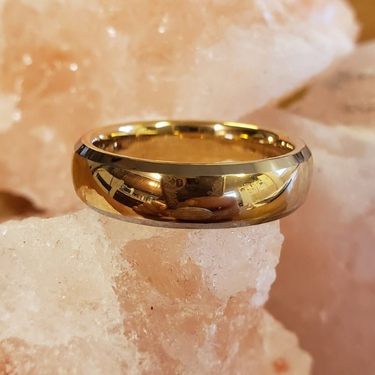 Centered Gold IP Dome with Beveled Edge Tisten Ring Fashion Hut Jewelry