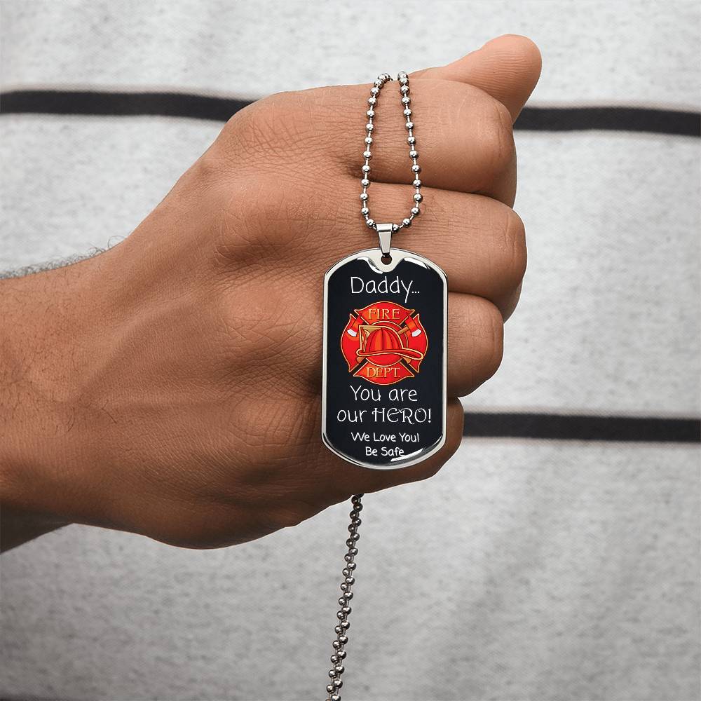 Daddy, You're Our Hero - Father's Day Firefighter Dog Tag Personalized Necklace - Army Tag Necklace, Dog Tag Necklace