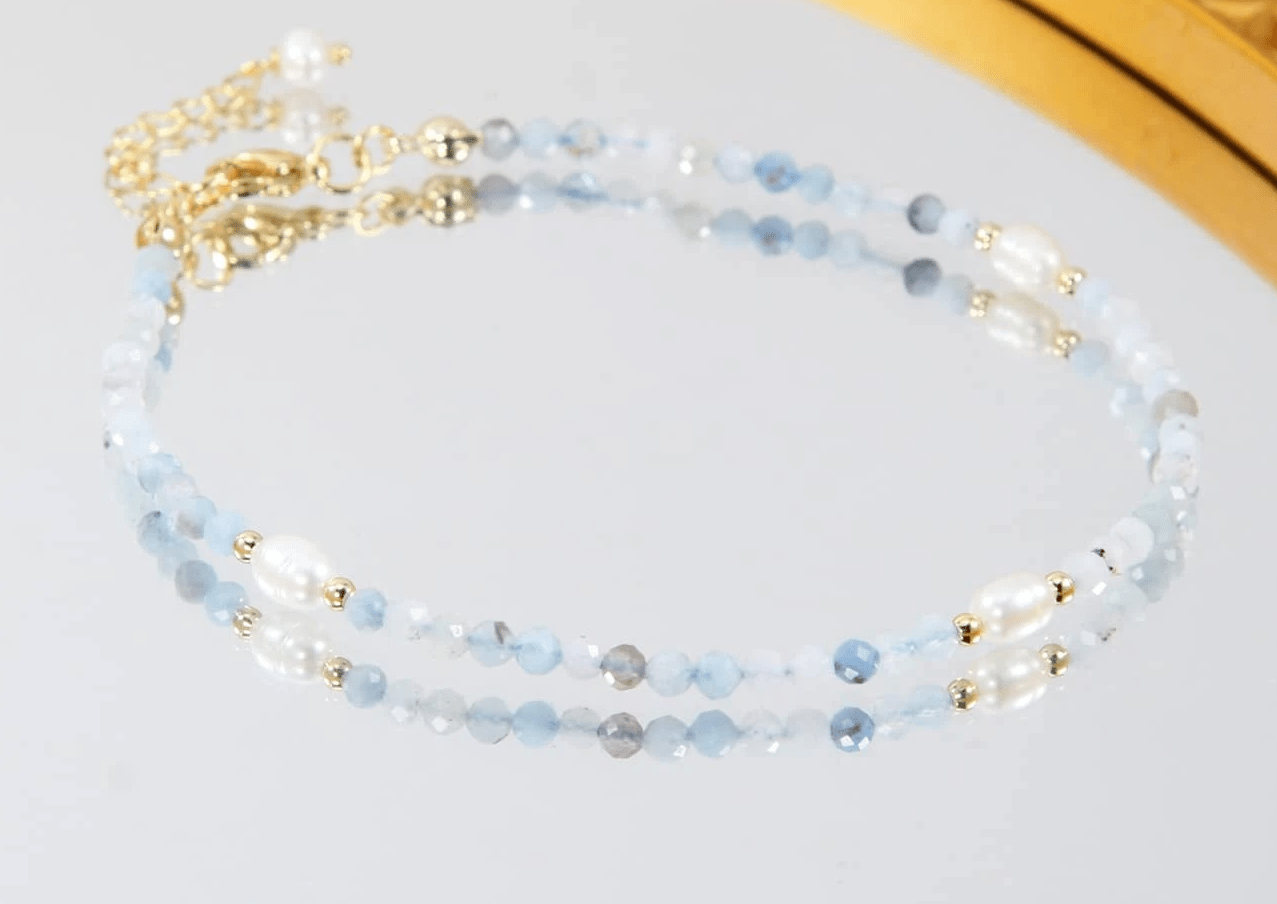 Natural Pearl Blue Beaded Anklet Fashion Hut Jewelry