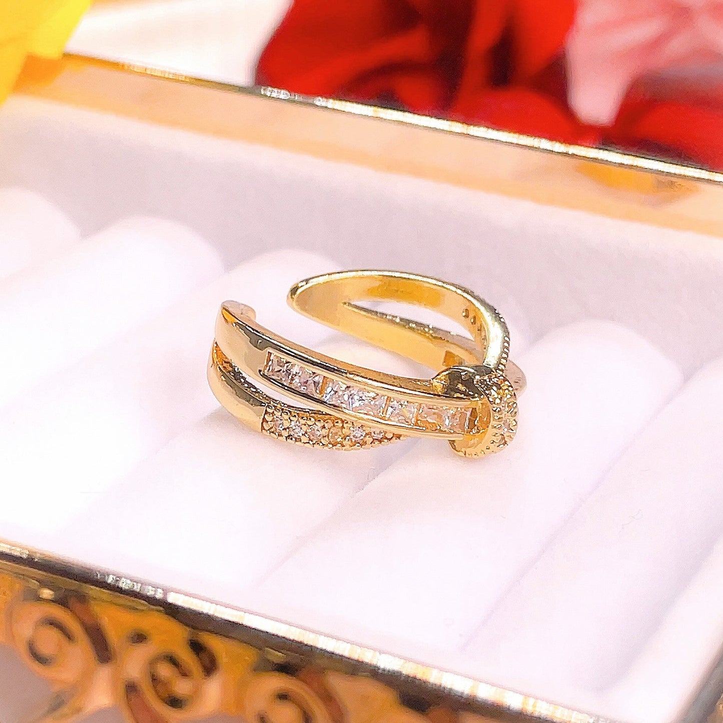 MaCross Ring - Gold Plated Adjustable Ring with Crystals