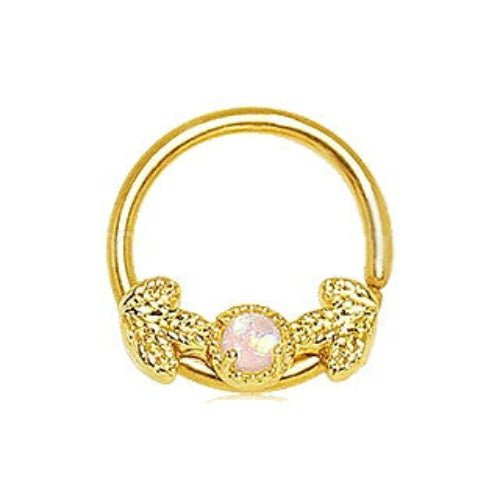 Gold Golden Leaf and Opal Seamless Ring / Septum Ring | Fashion Hut Jewelry