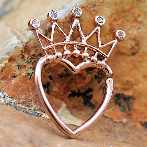 Rose Gold Jeweled Crown Heart Seamless Ring