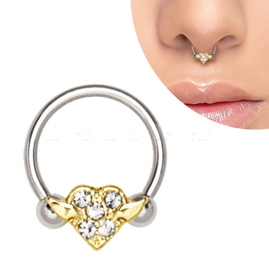 316L Stainless Steel Gold Plated Heart Snap-In Captive Bead Ring / Septum Ring - Fashion Hut Jewelry