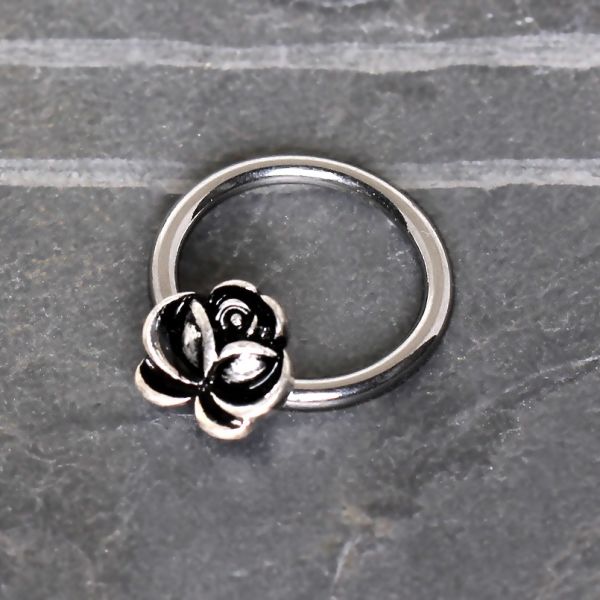 316L Stainless Steel Captive Bead Ring with Antique Plated Flower