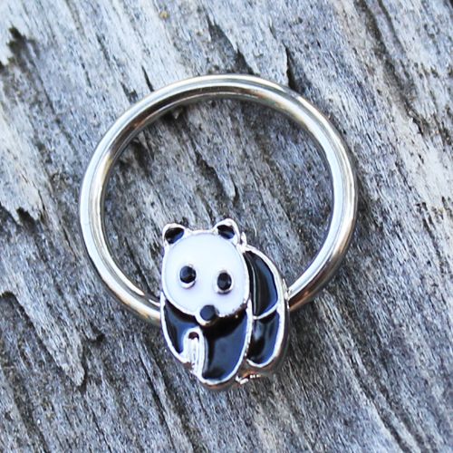 316L Stainless Panda Snap-in Captive Bead Ring / Septum Ring Fashion Hut Jewelry