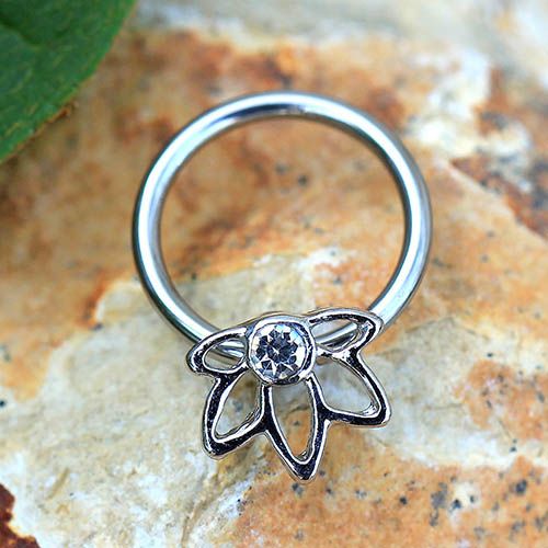 316L Stainless Steel Flower Snap-in Captive Bead Ring