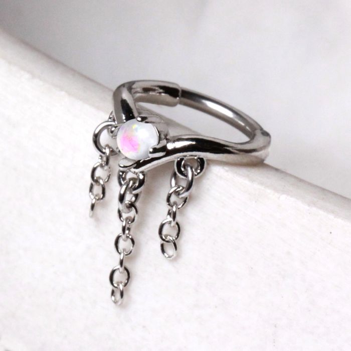 316L Stainless Steel Synthetic Opal Tiara with Chains Clicker Cartilage Earring Fashion Hut Jewelry