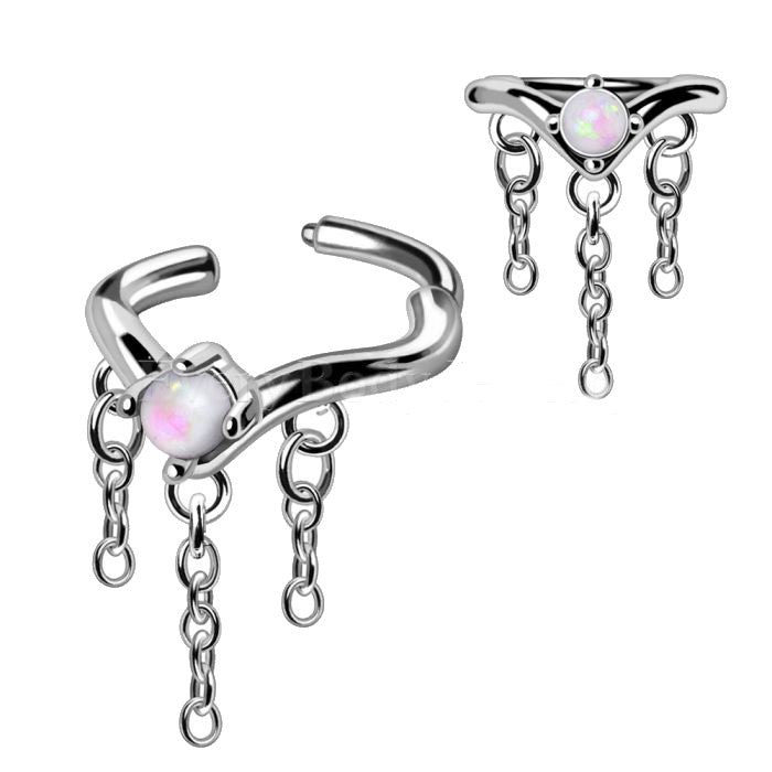 316L Stainless Steel Synthetic Opal Tiara with Chains Clicker Cartilage Earring Fashion Hut Jewelry