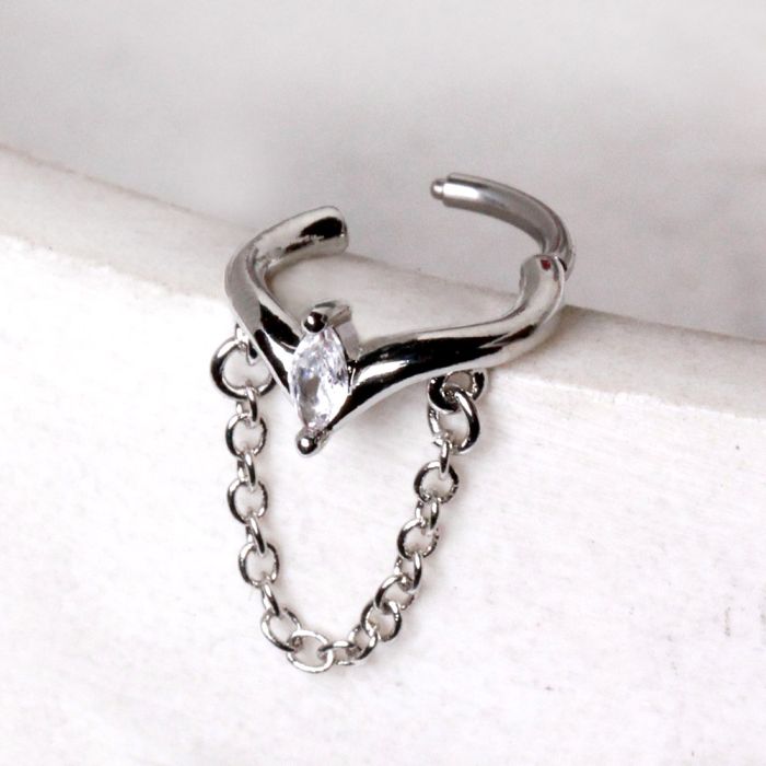 316L Stainless Steel Jeweled Tiara with Chain Clicker Cartilage Earring Fashion Hut Jewelry