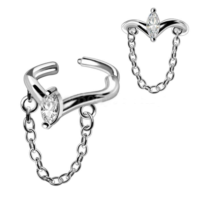 316L Stainless Steel Jeweled Tiara with Chain Clicker Cartilage Earring Fashion Hut Jewelry