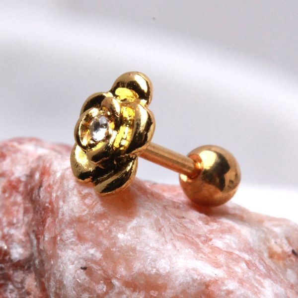 Gold Diamond Rose Cartilage Earring Cartilage Piercing Jewelry