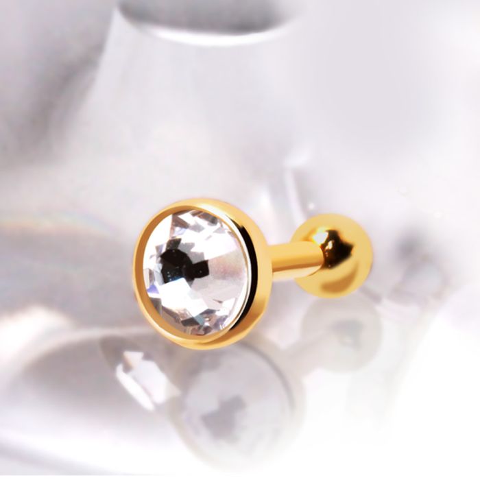14Kt Yellow Gold Flat CZ Top Cartilage Earring Fashion Hut Jewelry