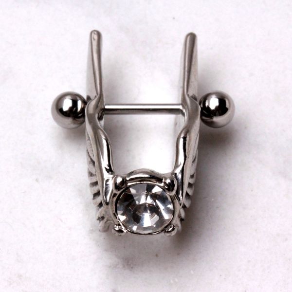 Angel Wings Cartilage Earring - Feathered Angel Wings w/ Gem Cartilage Piercing