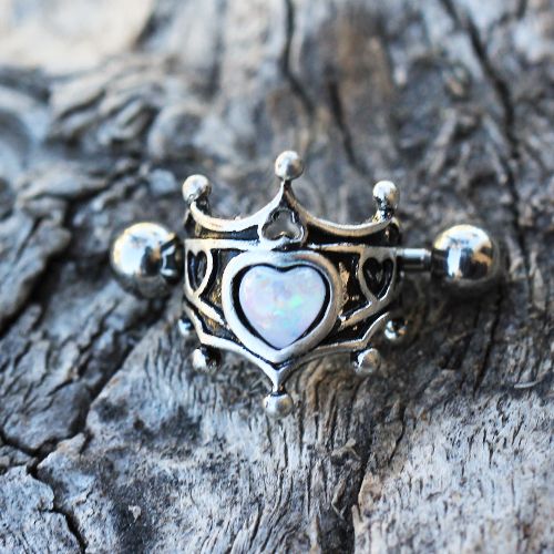 316L Stainless Steel Medieval Design Heart Crown Cartilage Cuff Earring - Fashion Hut Jewelry