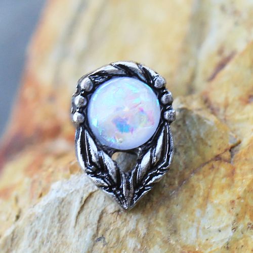 316L Stainless Steel Synthetic Opal Flower on a Stem Cartilage Earring Fashion Hut Jewelry