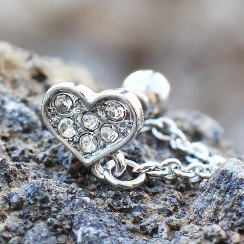 316L Stainless Steel Clear CZ Heart Chain Wrap Cartilage Earring Fashion Hut Jewelry