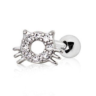 316L Stainless Steel Sparkling Kitty Cat Cartilage Earring | Fashion Hut Jewelry