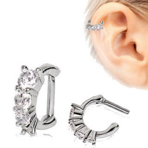 316L Stainless Steel Cascading CZ Cartilage Clicker Earring | Fashion Hut Jewelry