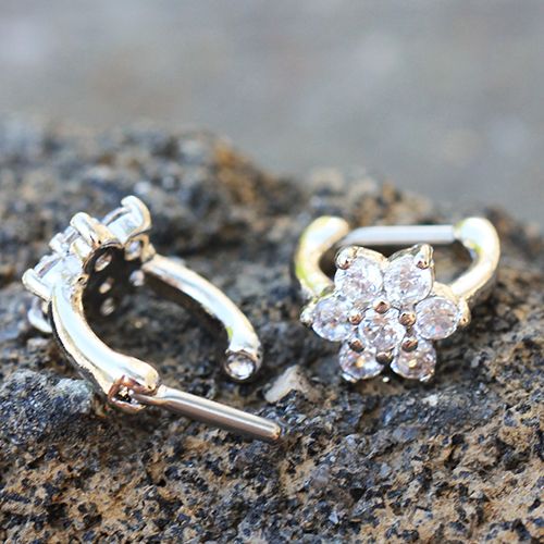 316L Stainless Steel CZ Flower Cartilage Clicker Earring Fashion Hut Jewelry