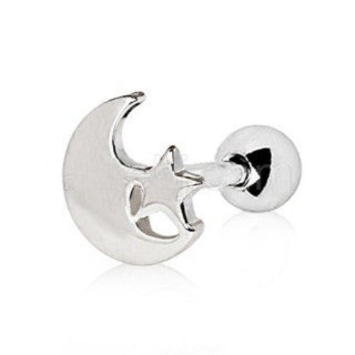316L Stainless Steel Moon and Star Cartilage Earring | Fashion Hut Jewelry